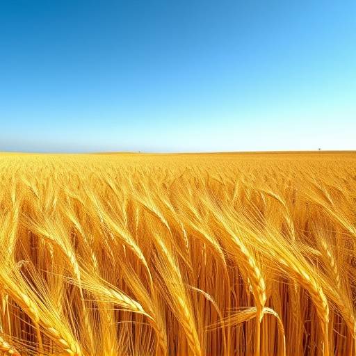 Campo coltivato a grano maturo con cielo azzurro.