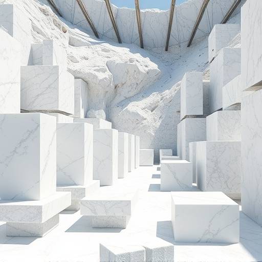Cava di marmo di Carrara con blocchi di marmo bianco.